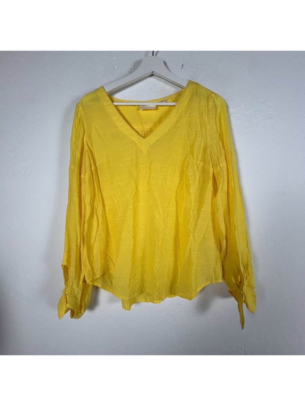 Anthropologie Maeve Womens Verona Tie Sleeve Top Blouse XS Yellow Lightweight